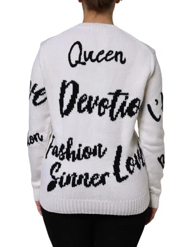 Dolce & Gabbana White Wool Knit Crew Neck Pullover Sweater In Multi