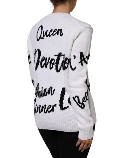 Dolce & Gabbana White Wool Knit Crew Neck Pullover Sweater In Multi