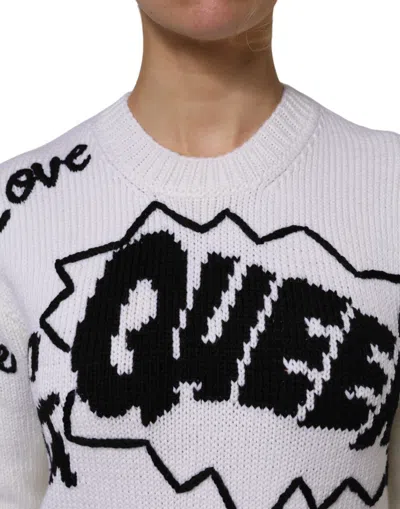 Dolce & Gabbana White Wool Knit Crew Neck Pullover Sweater In Multi