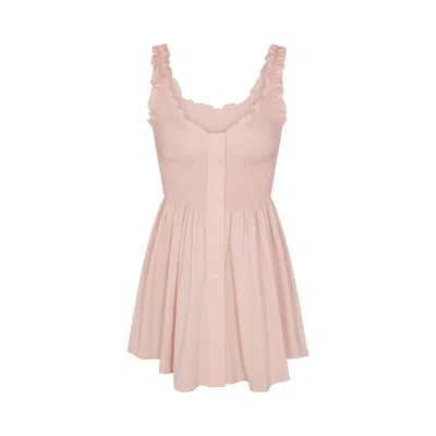 Skims Poplin Apparel Smocked Minidress In Pink