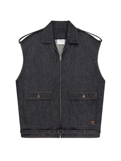 Courrèges Blue Solid Shirt Collar Jacket In Gray