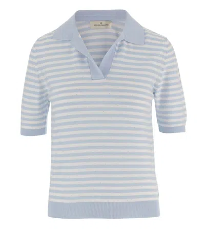 Bruno Manetti Striped-pattern Collared T-shirt In Blue