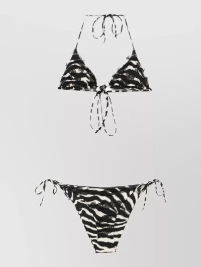 Ermanno Scervino Triangle Bikini Set Zebra Pattern Lace In Black