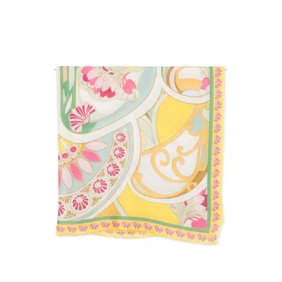 La Doublej Floral-print Graphic-pattern Scarf In Yellow