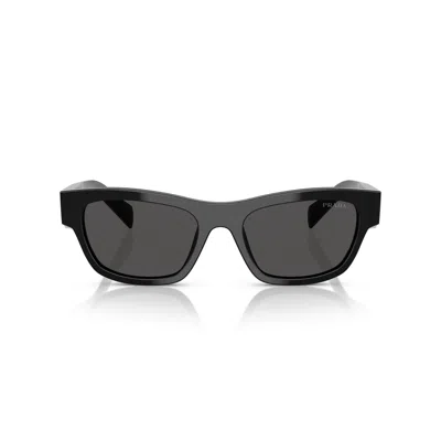 Prada 0pr B09s Bold Rectangular Frame Black Acetate Sunglasses In Green