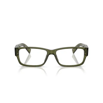 Prada 0pr B09v Translucent Olive Green Acetate Rectangular Eyeglasses In Green