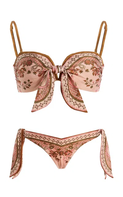 Zimmermann Womens Pink Paisley Floral Aster Scarf Tie Bikini Set Xs In Brown