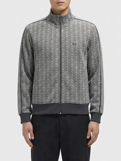 Lacoste Patterned Zip-up Sweatshirt In Gray