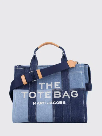 Marc Jacobs Medium Tote Handbag With Embroidered Logo And Contrast Patch In Blue
