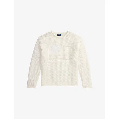 Polo Ralph Lauren Womens White Multi Flag Pointelle-knit Cotton Jumper