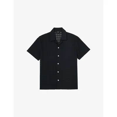 Reiss Navy Belardo Cotton-blend Crochet Tile-pattern Shirt In Black