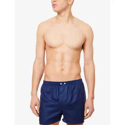 Derek Rose Mens Navy Lombard Classic-fit Cotton Boxer Shorts In Blue