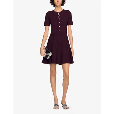 Sandro Womens Brown Short-sleeved Slim-fit Knitted Mini Dress In Brown