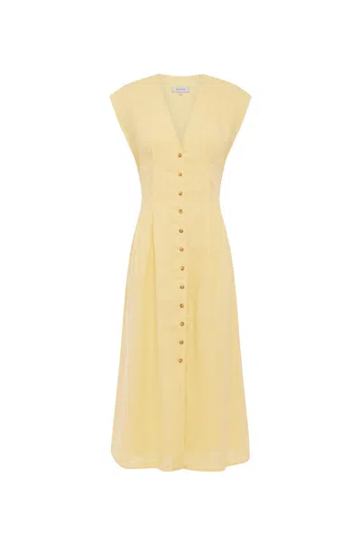 Rowie The Label Mira Linen Midi Dress In Yellow