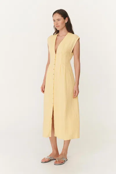 Rowie The Label Mira Linen Midi Dress In Yellow