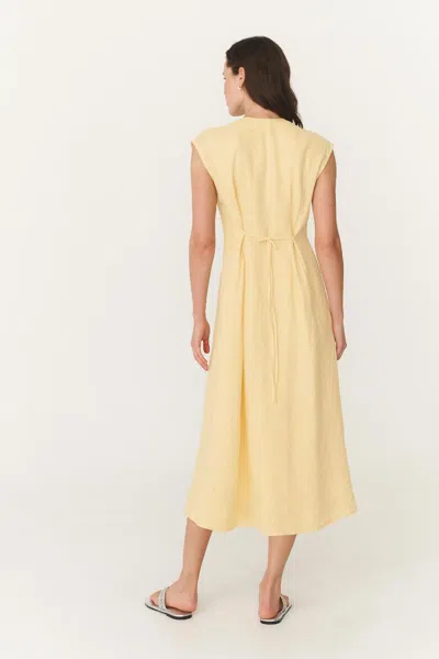 Rowie The Label Mira Linen Midi Dress In Yellow
