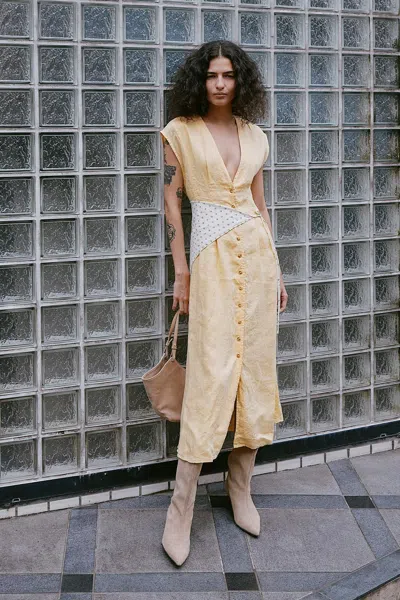 Rowie The Label Mira Linen Midi Dress In Yellow