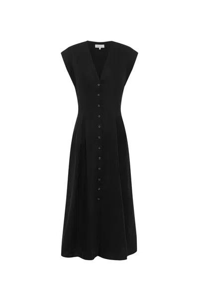 Rowie The Label Mira Linen Midi Dress In Blue