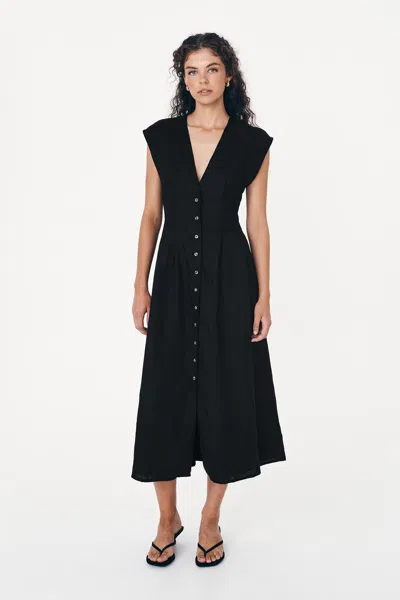 Rowie The Label Mira Linen Midi Dress In Blue