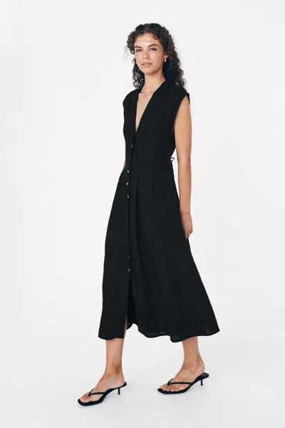 Rowie The Label Mira Linen Midi Dress In Blue