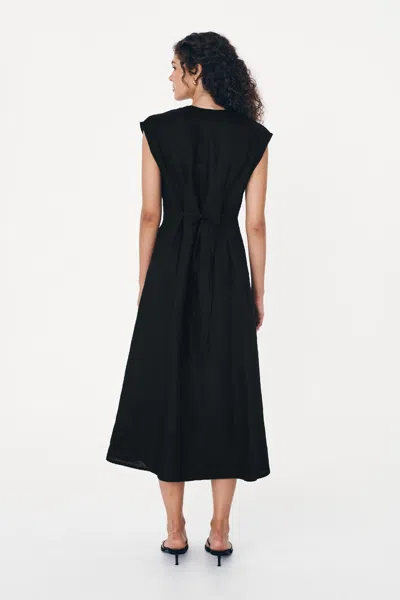 Rowie The Label Mira Linen Midi Dress In Blue