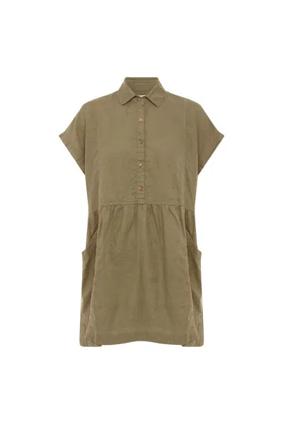 Rowie The Label Gina Linen Mini Dress In Brown