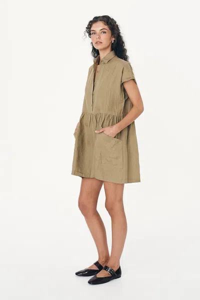 Rowie The Label Gina Linen Mini Dress In Brown