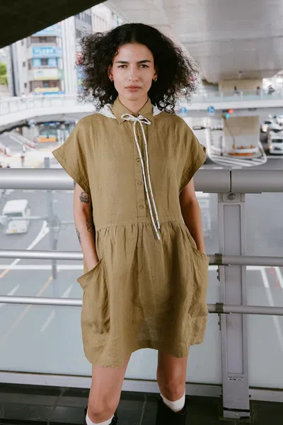 Rowie The Label Gina Linen Mini Dress In Brown