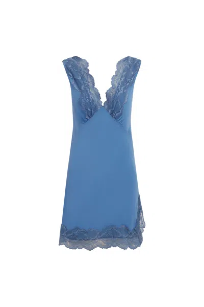 Rowie The Label Annie Silk Mini Dress In Blue