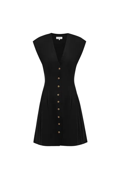 Rowie The Label Mira Linen Mini Dress In Black