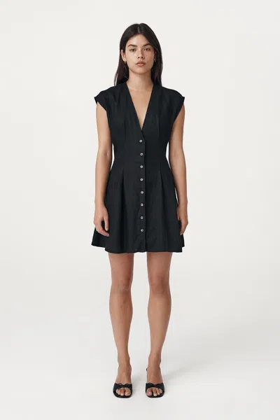 Rowie The Label Mira Linen Mini Dress In Black