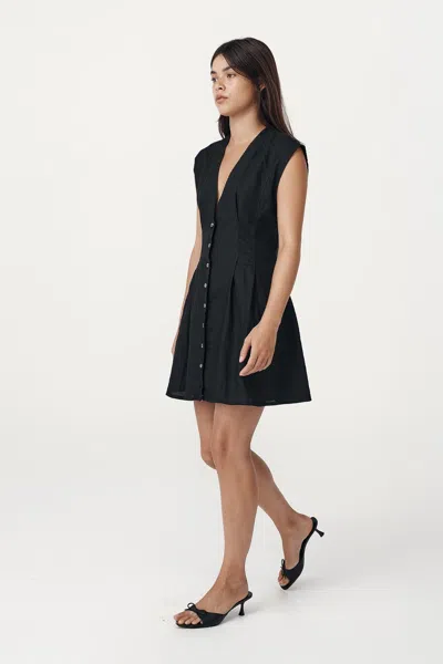 Rowie The Label Mira Linen Mini Dress In Black