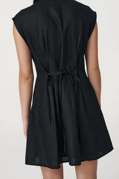 Rowie The Label Mira Linen Mini Dress In Black