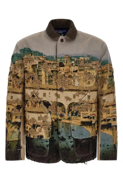 Junya Watanabe Jacquard Square Jacket Collared Patch Pockets In Multi