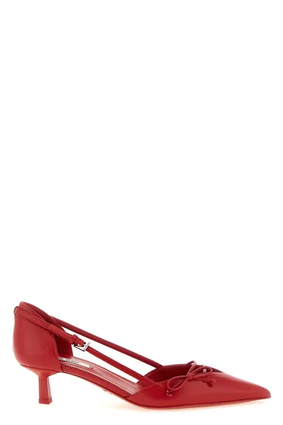 Prada Open-side Leather Pumps With Bow Detail And 4.5cm Heel In Red