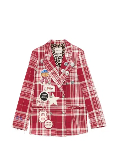 Front Street Patch-embellished Check-pattern Jacket In Red