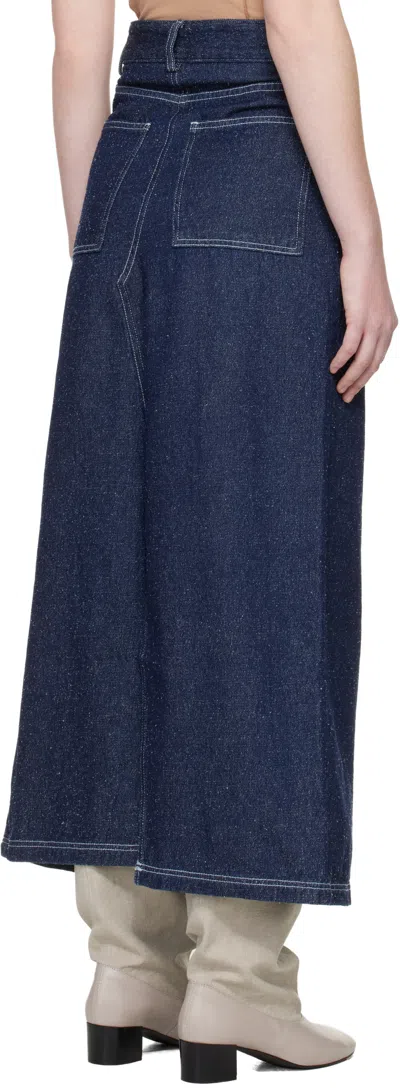 Baserange Belt Loop Midi Skirt In Blue