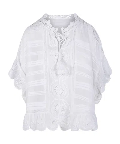 Isabel Marant Etoile White Floral Lace And Cotton Kaftan-style Payton Top Marant Etoile In Yellow