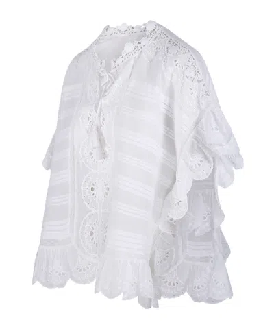 Isabel Marant Etoile White Floral Lace And Cotton Kaftan-style Payton Top Marant Etoile In Yellow