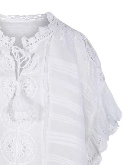 Isabel Marant Etoile White Floral Lace And Cotton Kaftan-style Payton Top Marant Etoile In Yellow