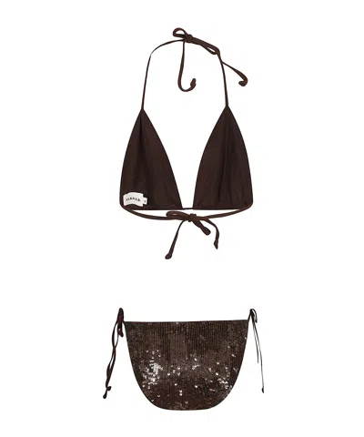 P.a.r.o.s.h Triangle Bikini Micro Sequins Sliding Cups In Brown