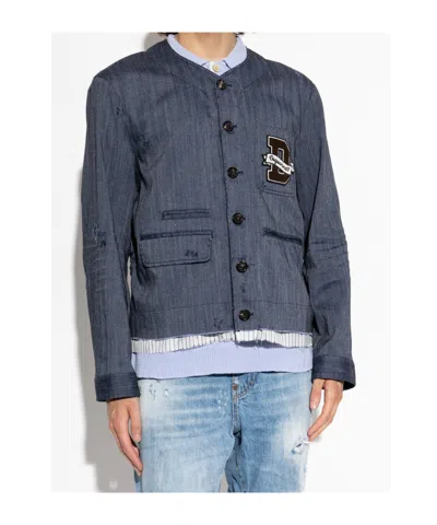 Dsquared2 Logo-patch Single-breasted Jacket In Blue