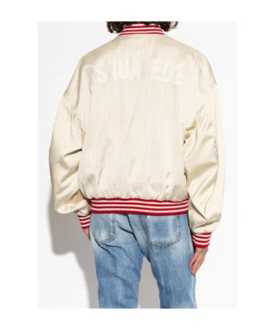 Dsquared2 Baseball 80's Pinstriped Bomber Jacket In Pink