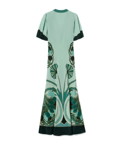 La Doublej Marlene Satin-trimmed Printed Silk-crepe Midi Dress In Green