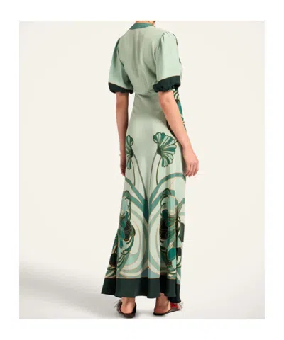 La Doublej Marlene Satin-trimmed Printed Silk-crepe Midi Dress In Green