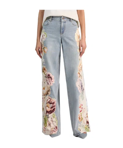 Alice And Olivia Amazing Low Rise Baggy Jeans In Silver Light Wash In Multi
