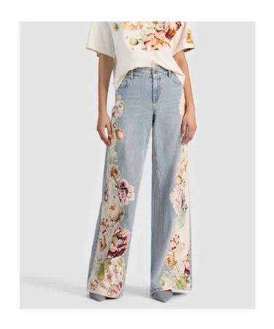 Alice And Olivia Amazing Low Rise Baggy Jeans In Silver Light Wash In Multi