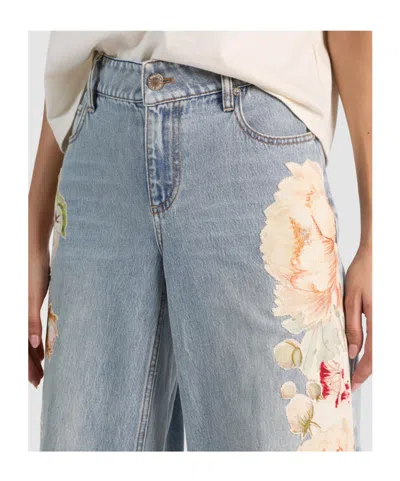 Alice And Olivia Amazing Low Rise Baggy Jeans In Silver Light Wash In Multi