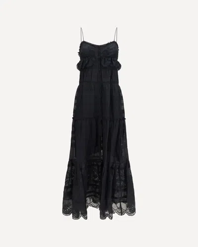 Isabel Marant Étoile Paule Long Floral Cotton And Lace Dress In Black