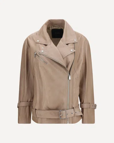 Pinko Candy Belted Leather Jacket In Sand